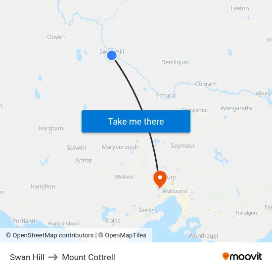 Swan Hill to Mount Cottrell map