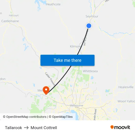 Tallarook to Mount Cottrell map
