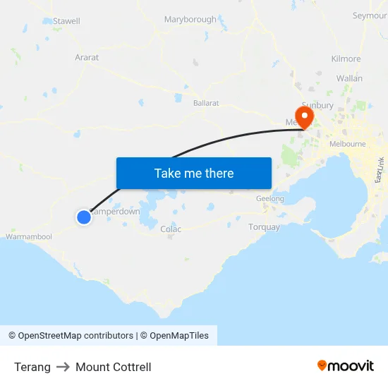 Terang to Mount Cottrell map