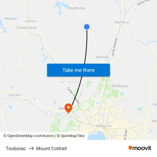 Tooborac to Mount Cottrell map