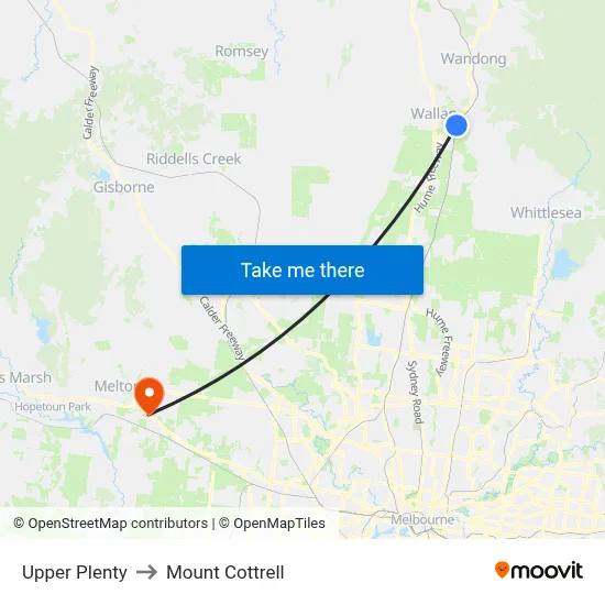 Upper Plenty to Mount Cottrell map
