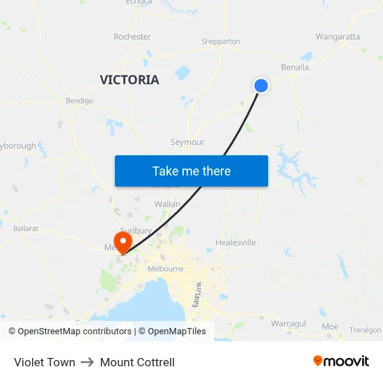Violet Town to Mount Cottrell map