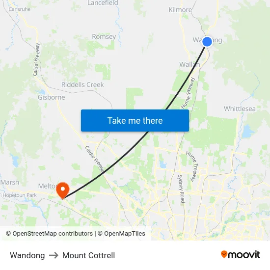 Wandong to Mount Cottrell map