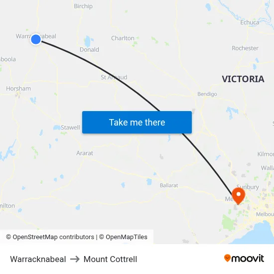 Warracknabeal to Mount Cottrell map