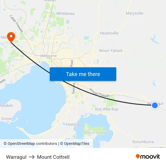 Warragul to Mount Cottrell map