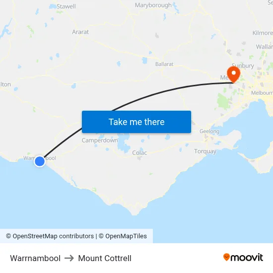 Warrnambool to Mount Cottrell map