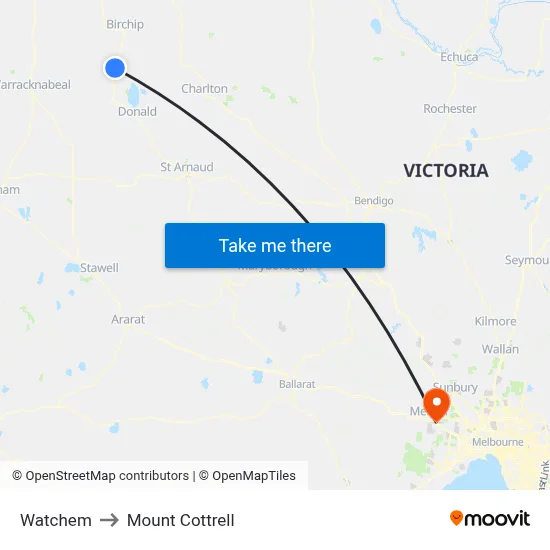 Watchem to Mount Cottrell map