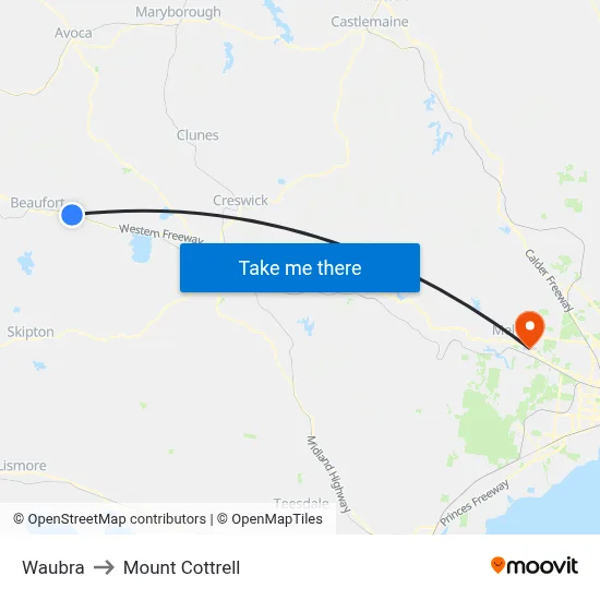 Waubra to Mount Cottrell map
