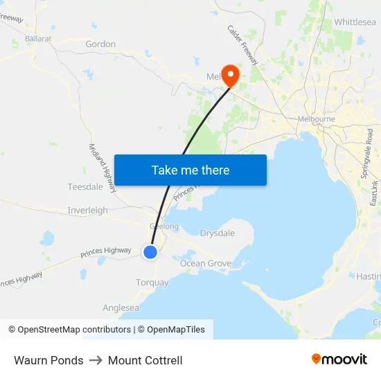Waurn Ponds to Mount Cottrell map