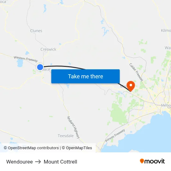 Wendouree to Mount Cottrell map