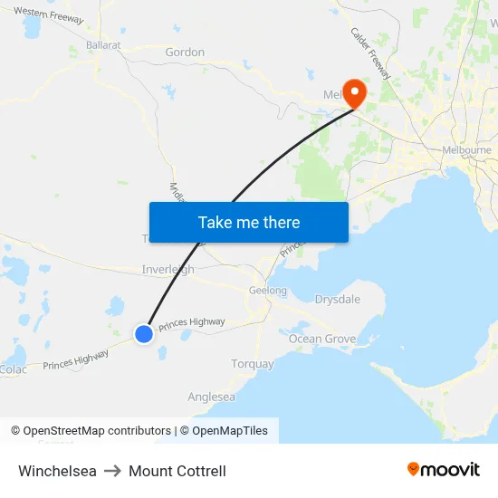 Winchelsea to Mount Cottrell map