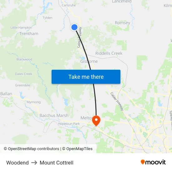 Woodend to Mount Cottrell map
