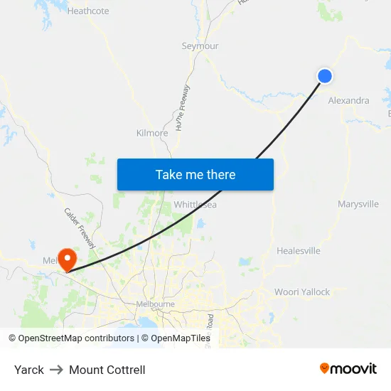 Yarck to Mount Cottrell map