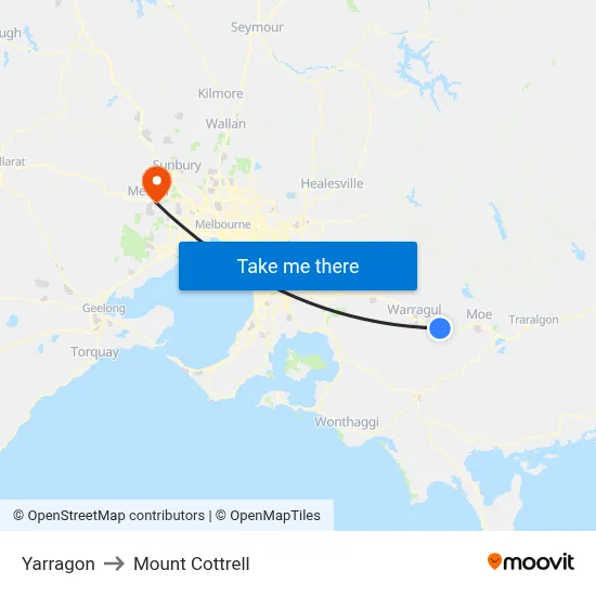 Yarragon to Mount Cottrell map