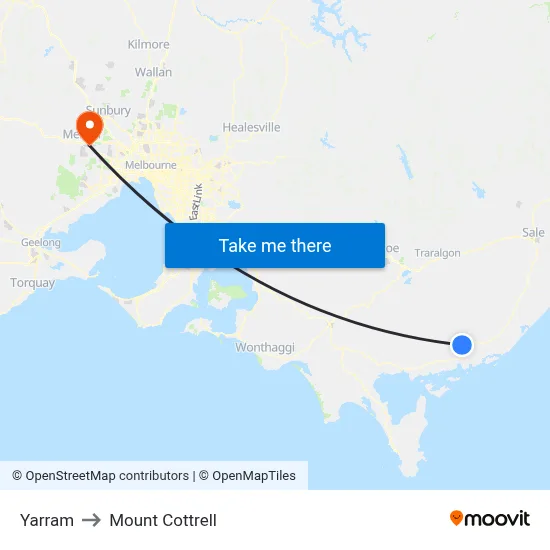 Yarram to Mount Cottrell map