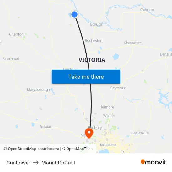 Gunbower to Mount Cottrell map