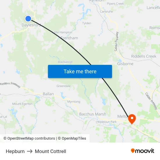 Hepburn to Mount Cottrell map