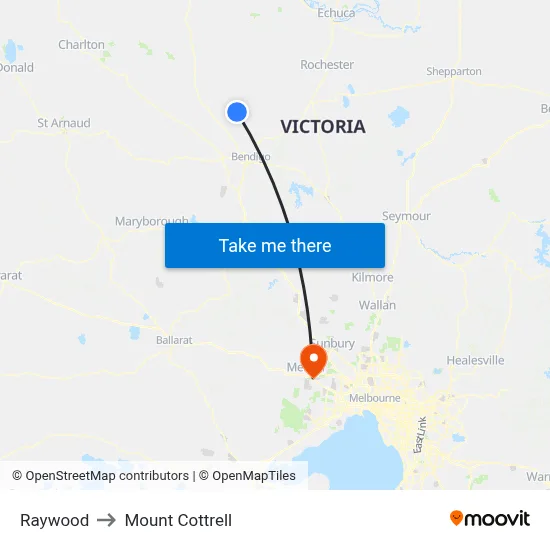Raywood to Mount Cottrell map