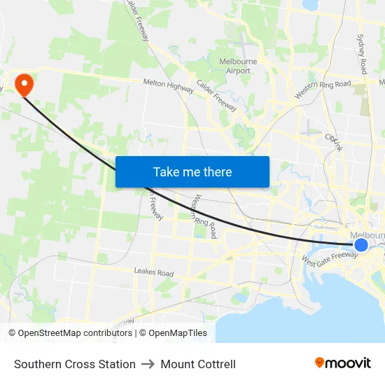 Southern Cross Station to Mount Cottrell map