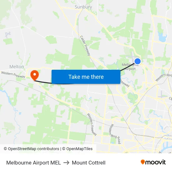 Melbourne Airport MEL to Mount Cottrell map