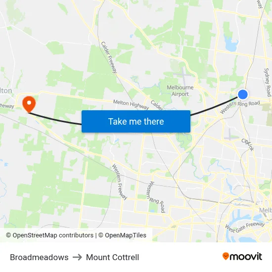 Broadmeadows to Mount Cottrell map