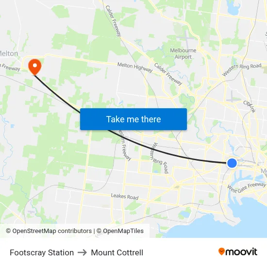 Footscray Station to Mount Cottrell map