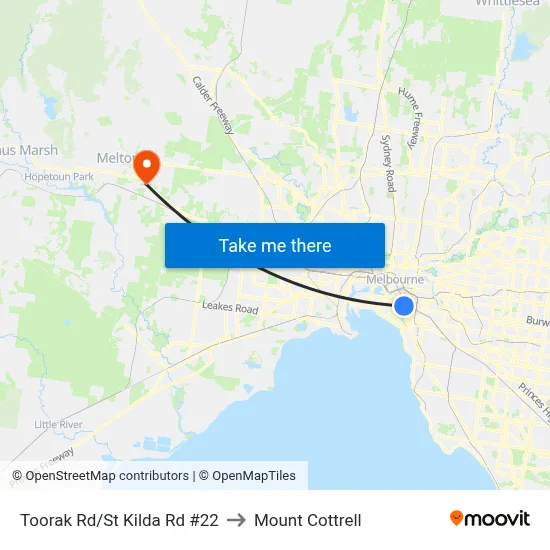 Toorak Rd/St Kilda Rd #22 to Mount Cottrell map