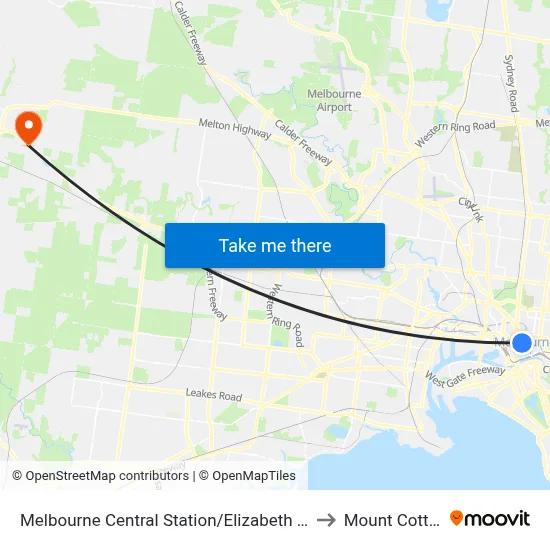 Melbourne Central Station/Elizabeth St #5 to Mount Cottrell map