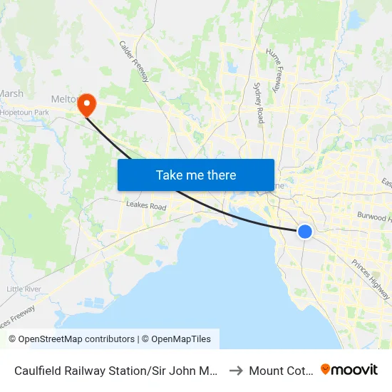 Caulfield Railway Station/Sir John Monash Dr to Mount Cottrell map