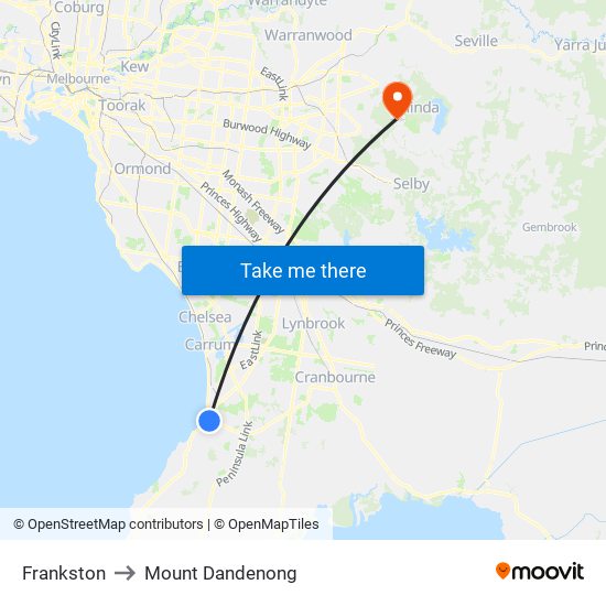 Frankston to Mount Dandenong map