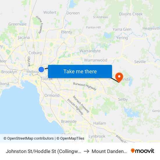 Johnston St/Hoddle St (Collingwood) to Mount Dandenong map