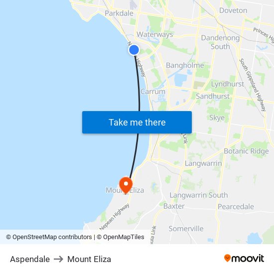 Aspendale to Mount Eliza map