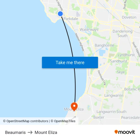 Beaumaris to Mount Eliza map