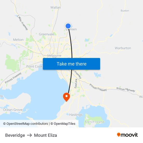 Beveridge to Mount Eliza map