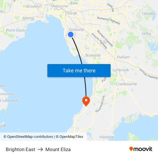 Brighton East to Mount Eliza map