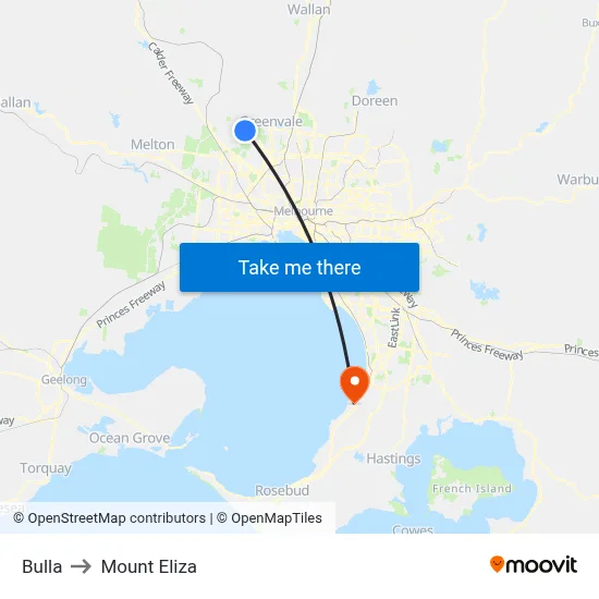 Bulla to Mount Eliza map