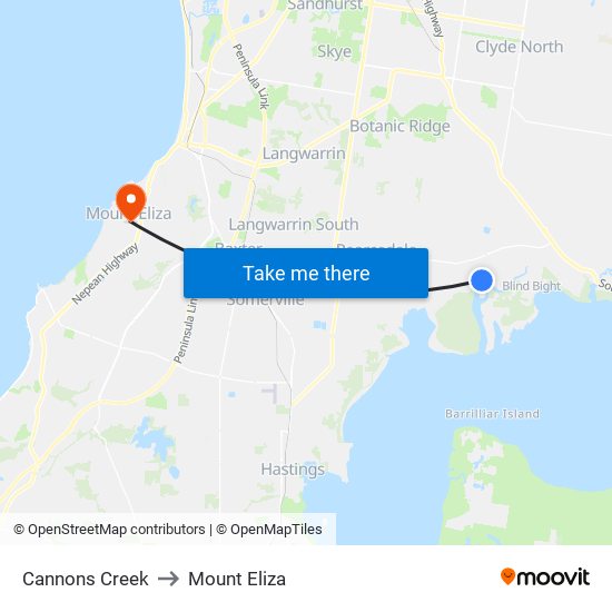 Cannons Creek to Mount Eliza map