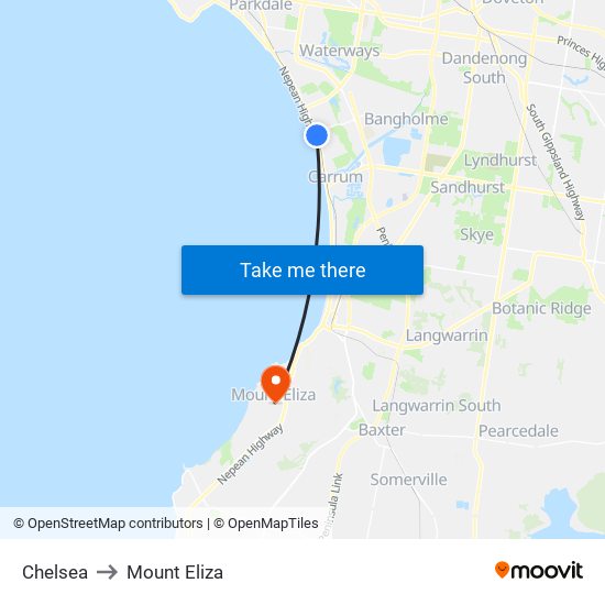 Chelsea to Mount Eliza map