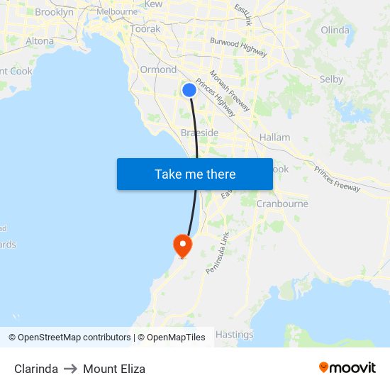 Clarinda to Mount Eliza map