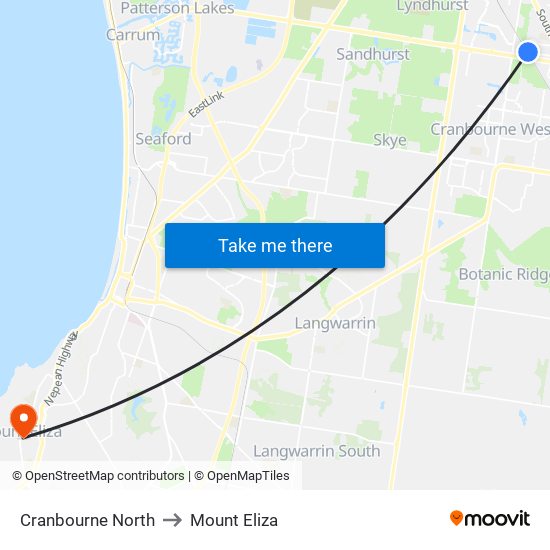 Cranbourne North to Mount Eliza map