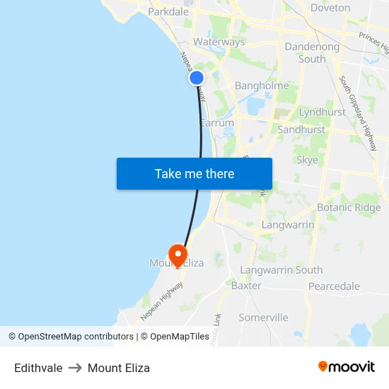 Edithvale to Mount Eliza map