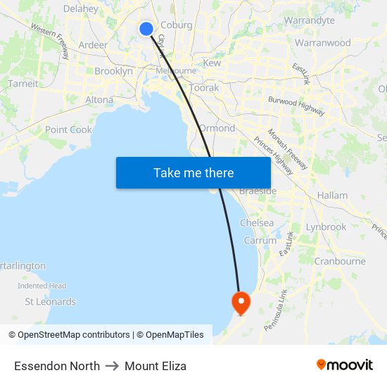 Essendon North to Mount Eliza map