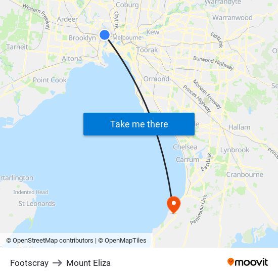 Footscray to Mount Eliza map