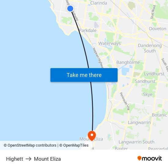 Highett to Mount Eliza map