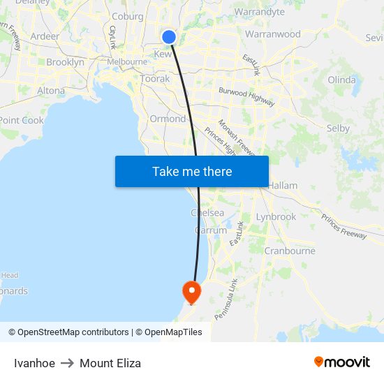 Ivanhoe to Mount Eliza map