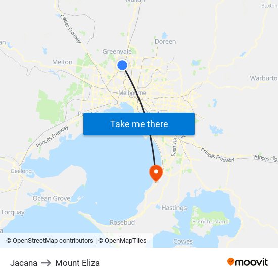 Jacana to Mount Eliza map