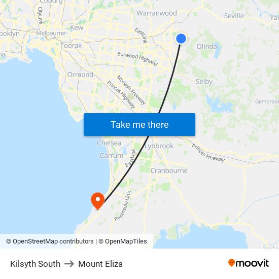 Kilsyth South to Mount Eliza map
