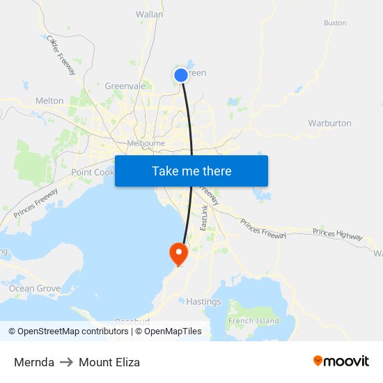 Mernda to Mount Eliza map