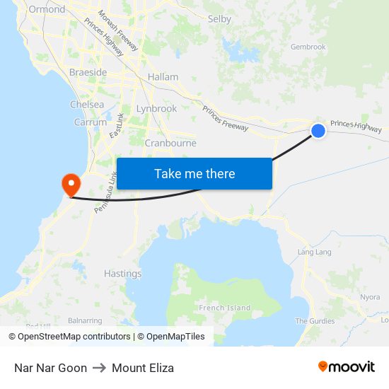 Nar Nar Goon to Mount Eliza map