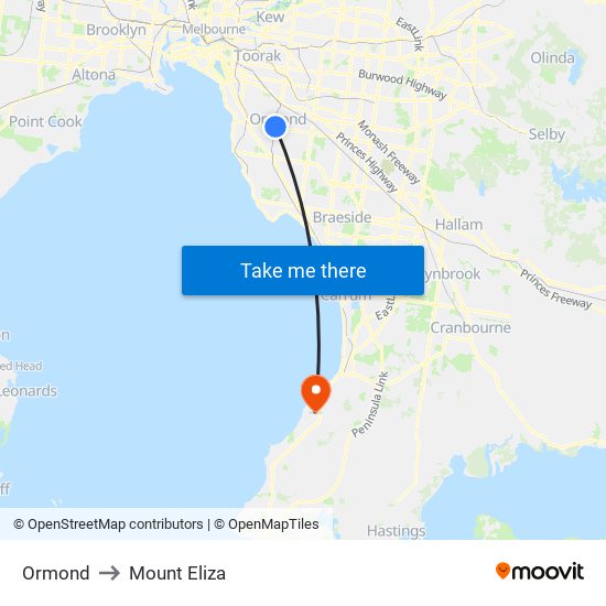 Ormond to Mount Eliza map